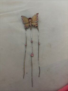 Simons Pink and Gold Butterfly Drop Brooch